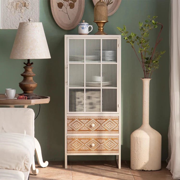 Stylish Display Cabinet with Chinese Fir and Glass Doors - Elegant Storage Solution with Intricate Detailing hdst-4314