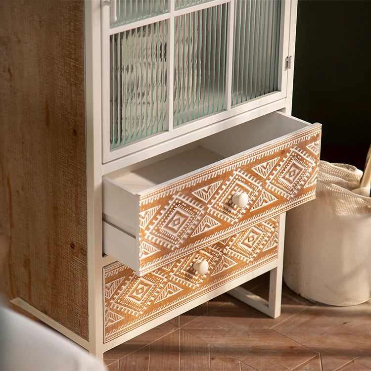 Stylish Display Cabinet with Chinese Fir and Glass Doors - Elegant Storage Solution with Intricate Detailing hdst-4314