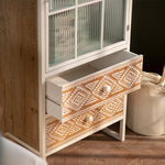 Stylish Display Cabinet with Chinese Fir and Glass Doors - Elegant Storage Solution with Intricate Detailing hdst-4314