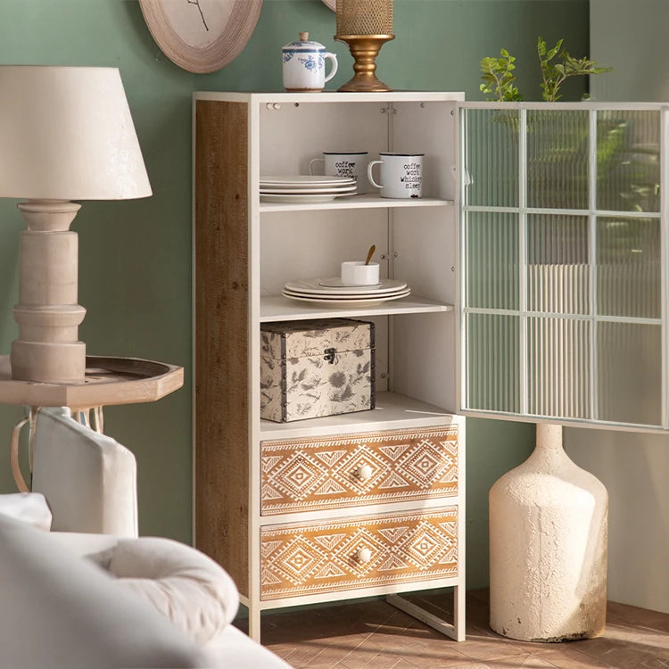 Stylish Display Cabinet with Chinese Fir and Glass Doors - Elegant Storage Solution with Intricate Detailing hdst-4314