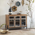 Charming Rustic Pine Glass Display Cabinet with Vintage Appeal hdst-4315