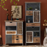 Rustic Charm Multi-Tier Cabinet with Chinese Fir & Sleek Metal Design hdst-4320