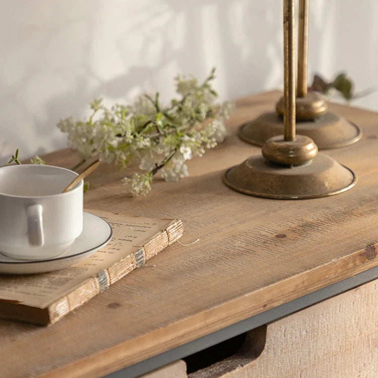 Rustic Charm Multi-Tier Cabinet with Chinese Fir & Sleek Metal Design hdst-4320