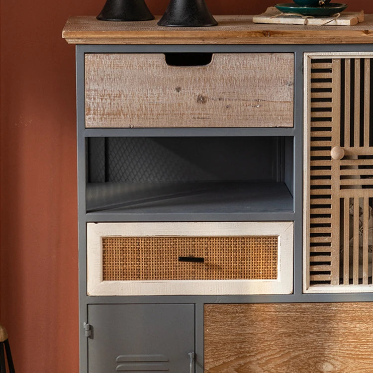 Rustic Charm Multi-Tier Cabinet with Chinese Fir & Sleek Metal Design hdst-4320