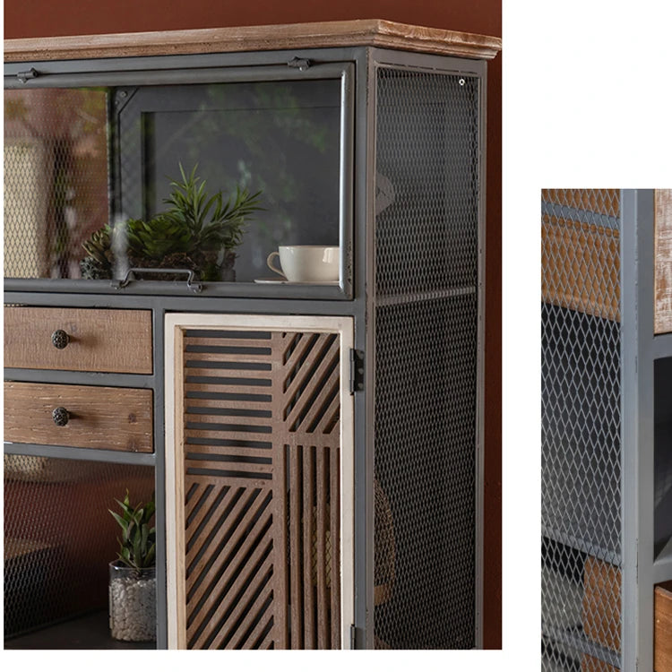 Rustic Charm Multi-Tier Cabinet with Chinese Fir & Sleek Metal Design hdst-4320