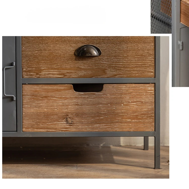 Rustic Charm Multi-Tier Cabinet with Chinese Fir & Sleek Metal Design hdst-4320