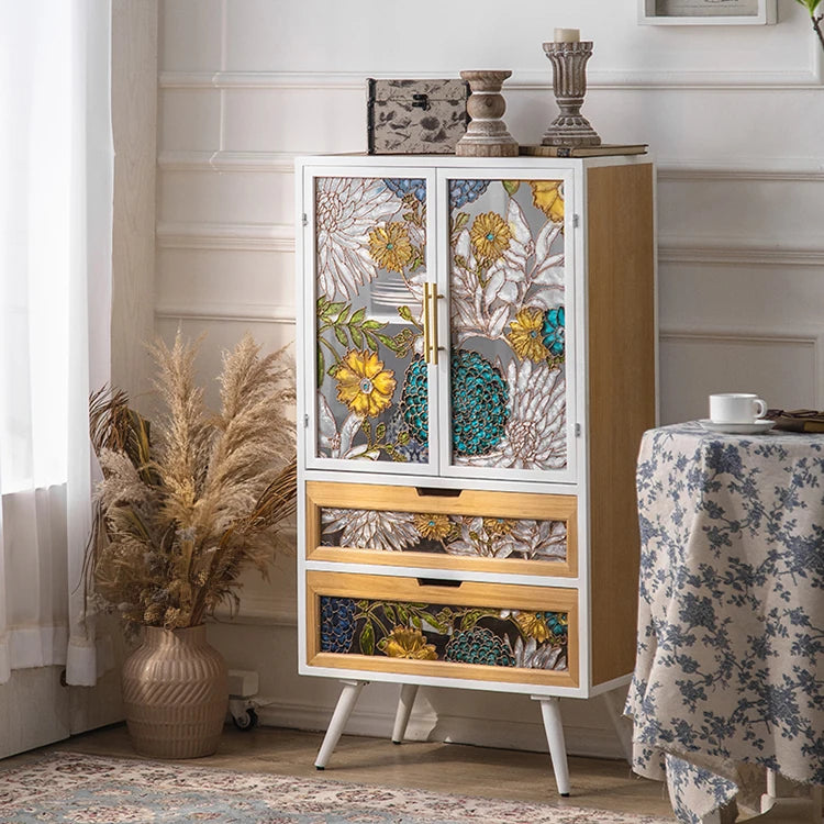 Stylish Chinese Fir Cabinet with Tempered Glass Doors - Modern Accent Storage Unit hdst-4322
