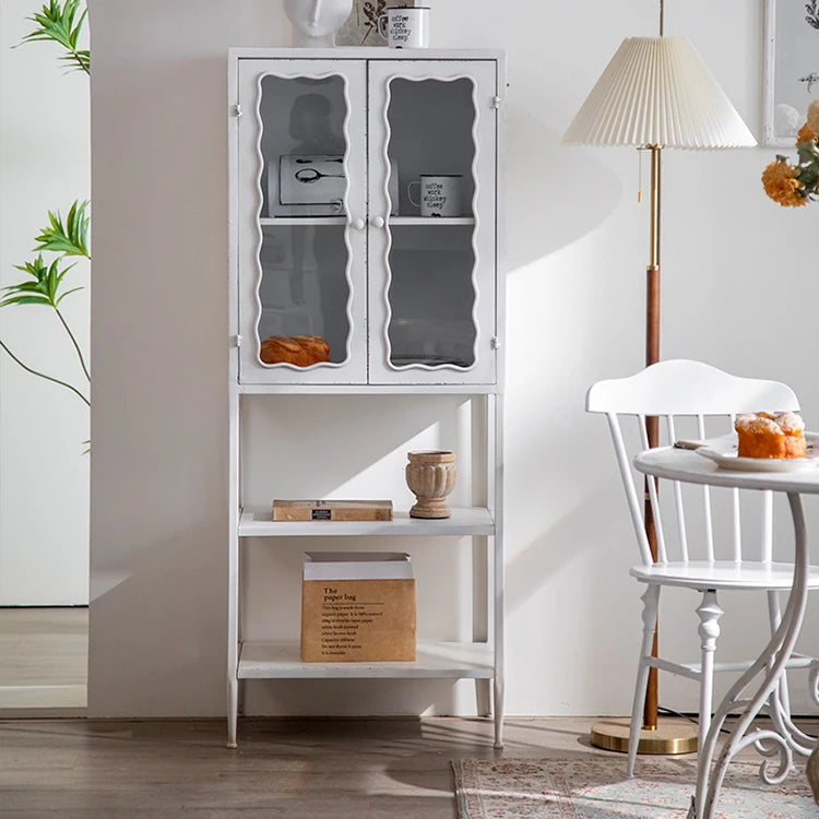 Vintage-Inspired White Cabinet with Tempered Glass Doors - Elegant Home Display and Storage Solution hdst-4325