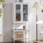 Vintage-Inspired White Cabinet with Tempered Glass Doors - Elegant Home Display and Storage Solution hdst-4325