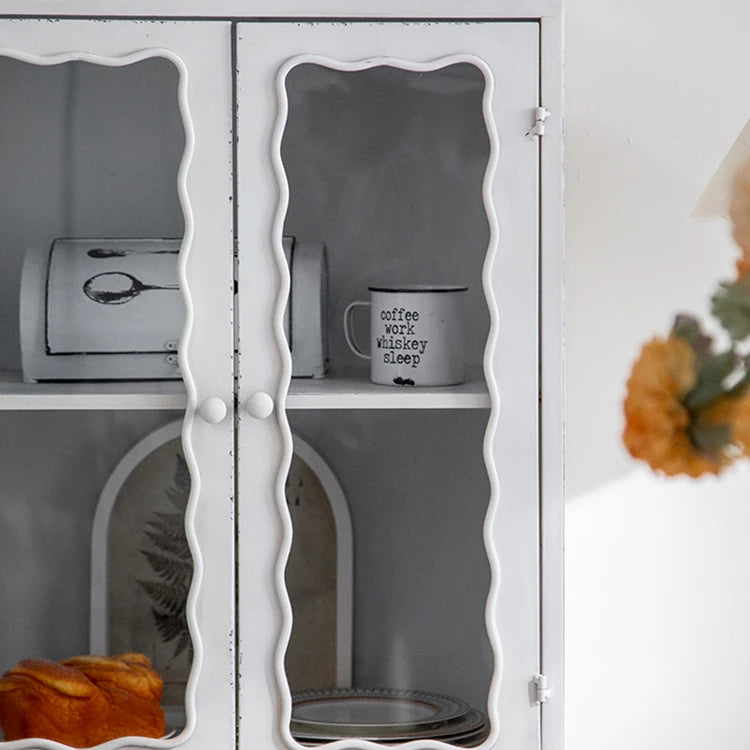 Vintage-Inspired White Cabinet with Tempered Glass Doors - Elegant Home Display and Storage Solution hdst-4325