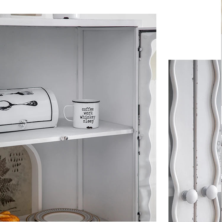 Vintage-Inspired White Cabinet with Tempered Glass Doors - Elegant Home Display and Storage Solution hdst-4325