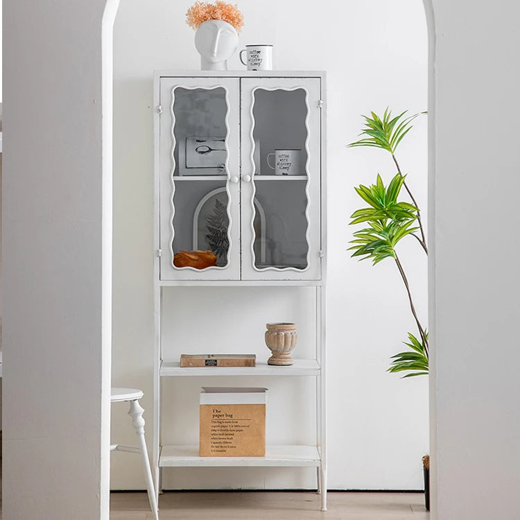Vintage-Inspired White Cabinet with Tempered Glass Doors - Elegant Home Display and Storage Solution hdst-4325