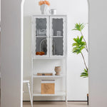 Vintage-Inspired White Cabinet with Tempered Glass Doors - Elegant Home Display and Storage Solution hdst-4325