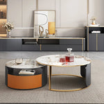 Elegant Marble Coffee Table Set with Sleek Gold Accents - Modern Living Room Centerpiece hfcjp-4011
