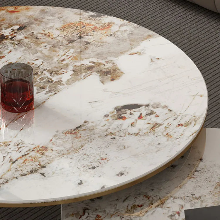 Elegant Marble Coffee Table Set with Sleek Gold Accents - Modern Living Room Centerpiece hfcjp-4011