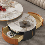 Elegant Marble Coffee Table Set with Sleek Gold Accents - Modern Living Room Centerpiece hfcjp-4011