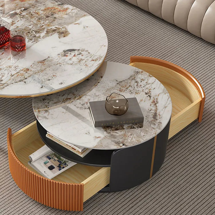 Elegant Marble Coffee Table Set with Sleek Gold Accents - Modern Living Room Centerpiece hfcjp-4011