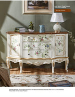 Elegant Pine Wood Finish Cabinet with Floral Design – 4 Drawers Storage Chest for Home Décor hfgxc-4863