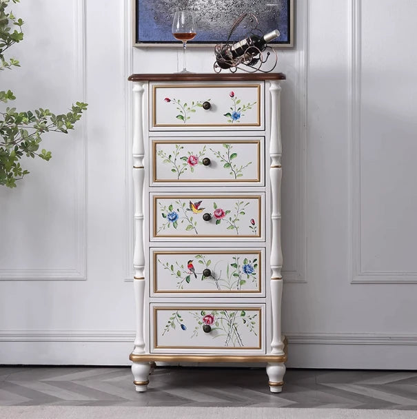 Elegant Pine Density Board Cabinet with Hand-Painted Floral Design – Vintage Storage Solution for Home Decor hfgxc-4864