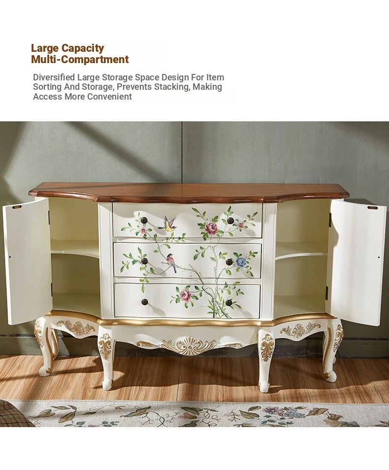 Elegant Pine Density Board Cabinet with Hand-Painted Floral Design – Vintage Storage Solution for Home Decor hfgxc-4864