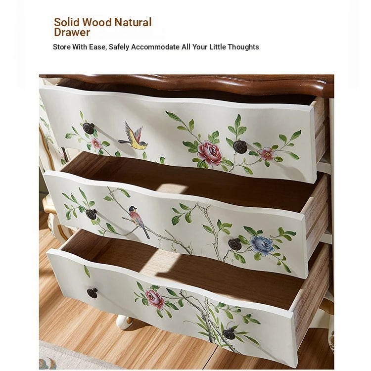 Elegant Pine Density Board Cabinet with Hand-Painted Floral Design – Vintage Storage Solution for Home Decor hfgxc-4864