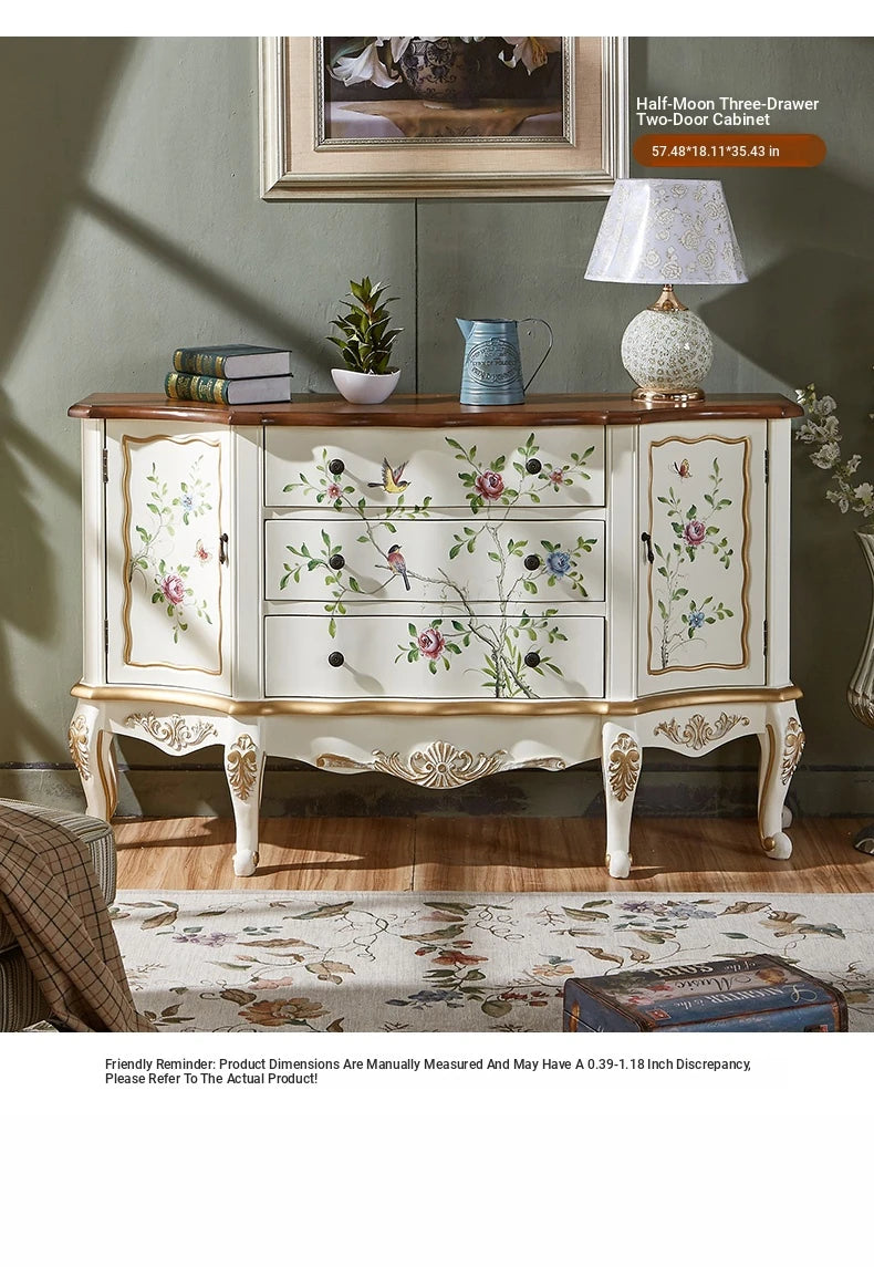 Elegant Pine Density Board Cabinet with Hand-Painted Floral Design – Vintage Storage Solution for Home Decor hfgxc-4864