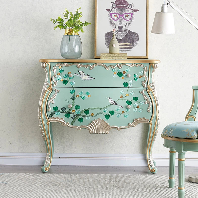 Elegant Pine Density Board Cabinet with Hand-Painted Floral Design - Stylish Storage Solution for Any Room hfgxc-4868
