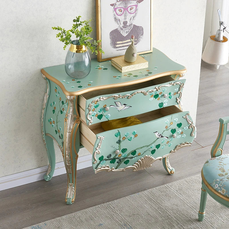 Elegant Pine Density Board Cabinet with Hand-Painted Floral Design - Stylish Storage Solution for Any Room hfgxc-4868