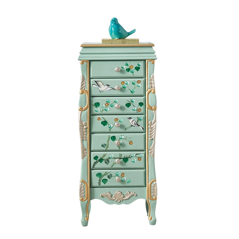 Elegant Vintage Green Cabinet with Decorative Bird and Floral Design – Stylish Storage Solution for Every Room hfgxc-4869