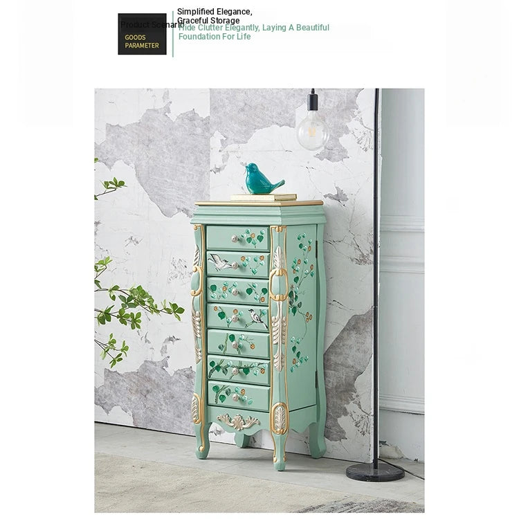 Elegant Vintage Green Cabinet with Decorative Bird and Floral Design – Stylish Storage Solution for Every Room hfgxc-4869
