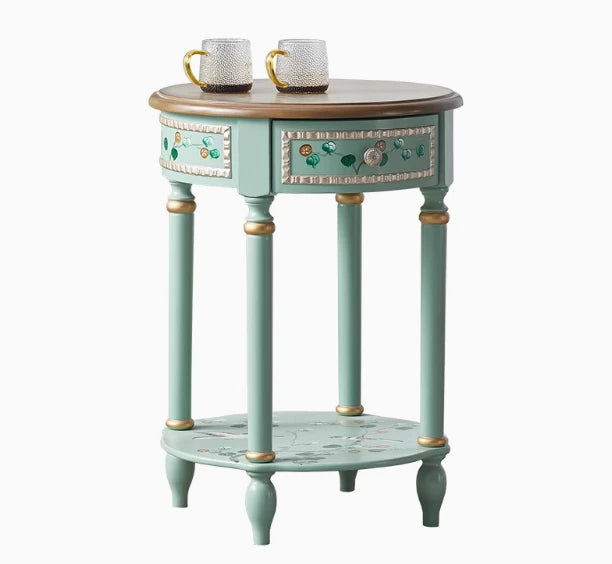 Chic Pine Density Board Tea Table with Elegant Floral Design and Unique Mint Color hfgxc-4870