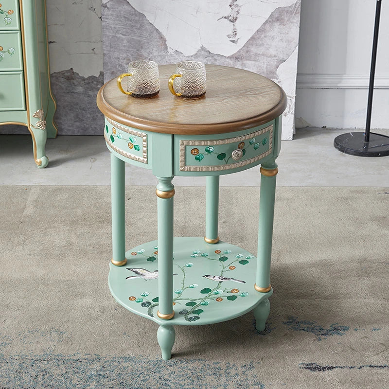 Chic Pine Density Board Tea Table with Elegant Floral Design and Unique Mint Color hfgxc-4870