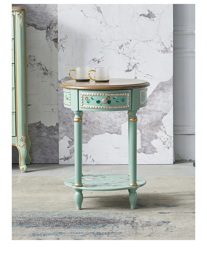Chic Pine Density Board Tea Table with Elegant Floral Design and Unique Mint Color hfgxc-4870