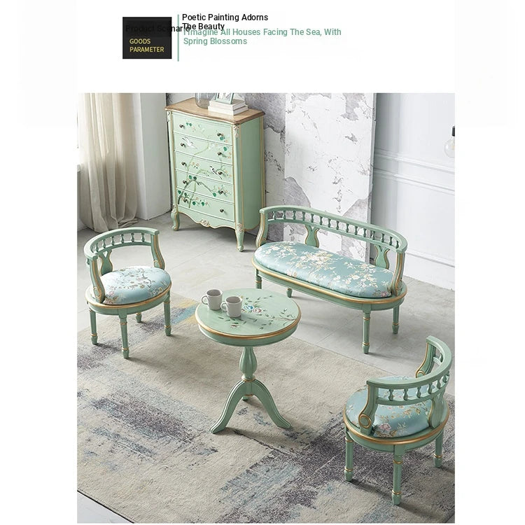 Chic Pine Density Board Tea Table with Elegant Floral Design and Unique Mint Color hfgxc-4870