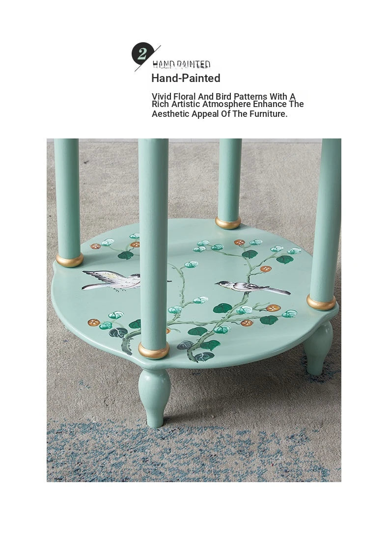 Chic Pine Density Board Tea Table with Elegant Floral Design and Unique Mint Color hfgxc-4870