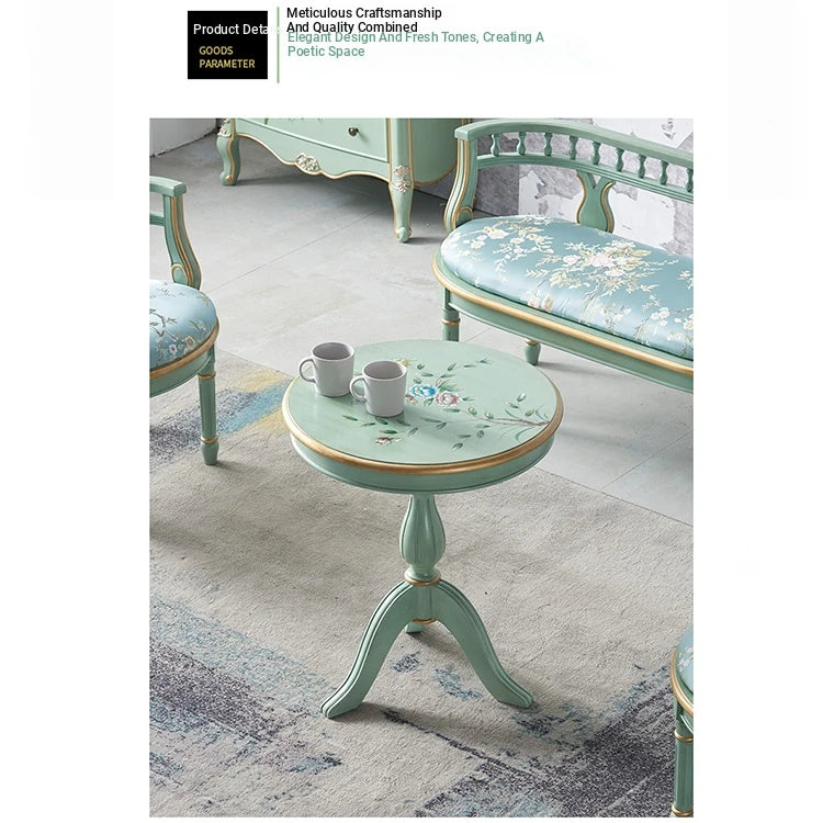 Elegant Mint Green Tea Table with Floral Design - Stylish Density Board Accent Table for Living Room or Lounge hfgxc-4871