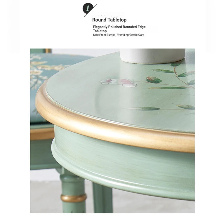Elegant Mint Green Tea Table with Floral Design - Stylish Density Board Accent Table for Living Room or Lounge hfgxc-4871