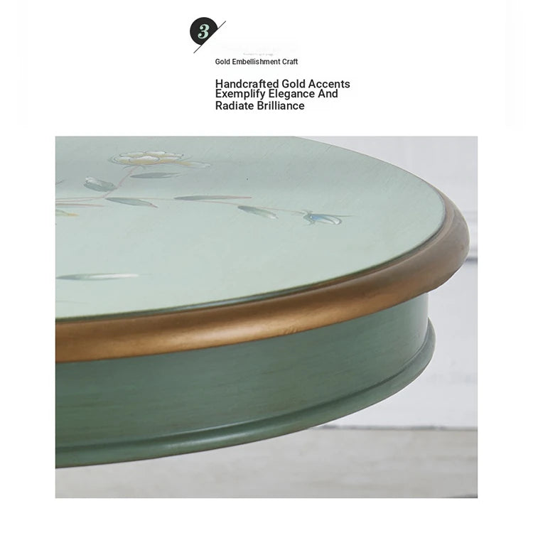 Elegant Mint Green Tea Table with Floral Design - Stylish Density Board Accent Table for Living Room or Lounge hfgxc-4871