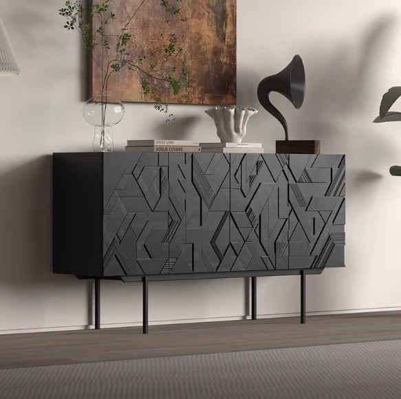 Sleek Modern Cabinet with Geometric Design – Durable Density Board Storage Solution for Stylish Living Spaces hfgxc-4872