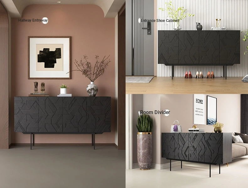Sleek Modern Cabinet with Geometric Design – Durable Density Board Storage Solution for Stylish Living Spaces hfgxc-4872