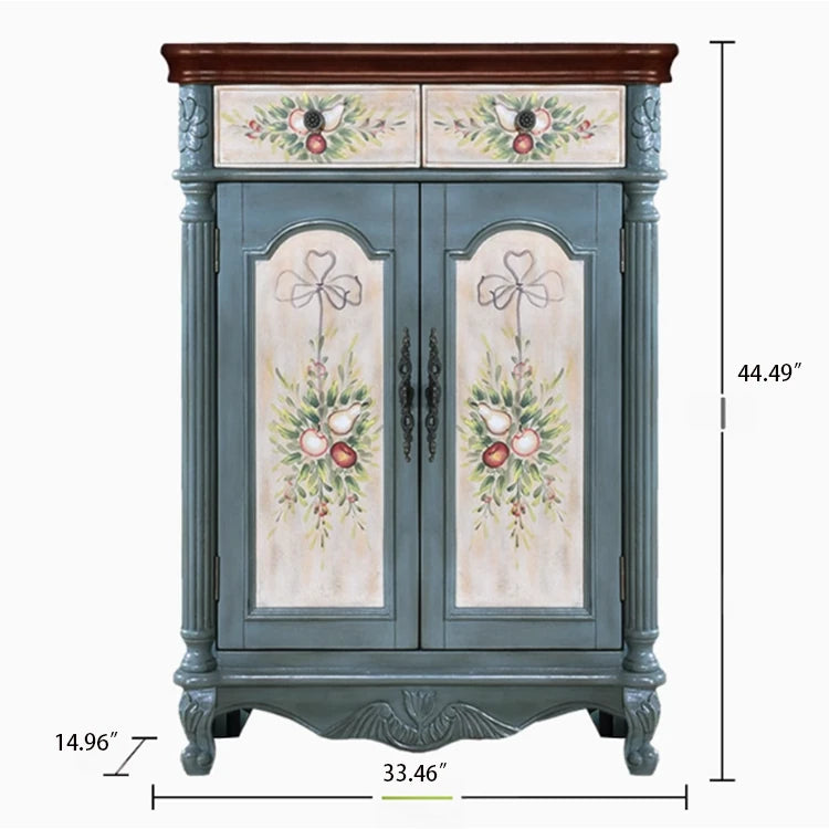 Elegant Floral Design Cabinet - Stylish Storage Solution in Graceful Blue and White Finish hfgxc-4873