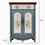Elegant Floral Design Cabinet - Stylish Storage Solution in Graceful Blue and White Finish hfgxc-4873