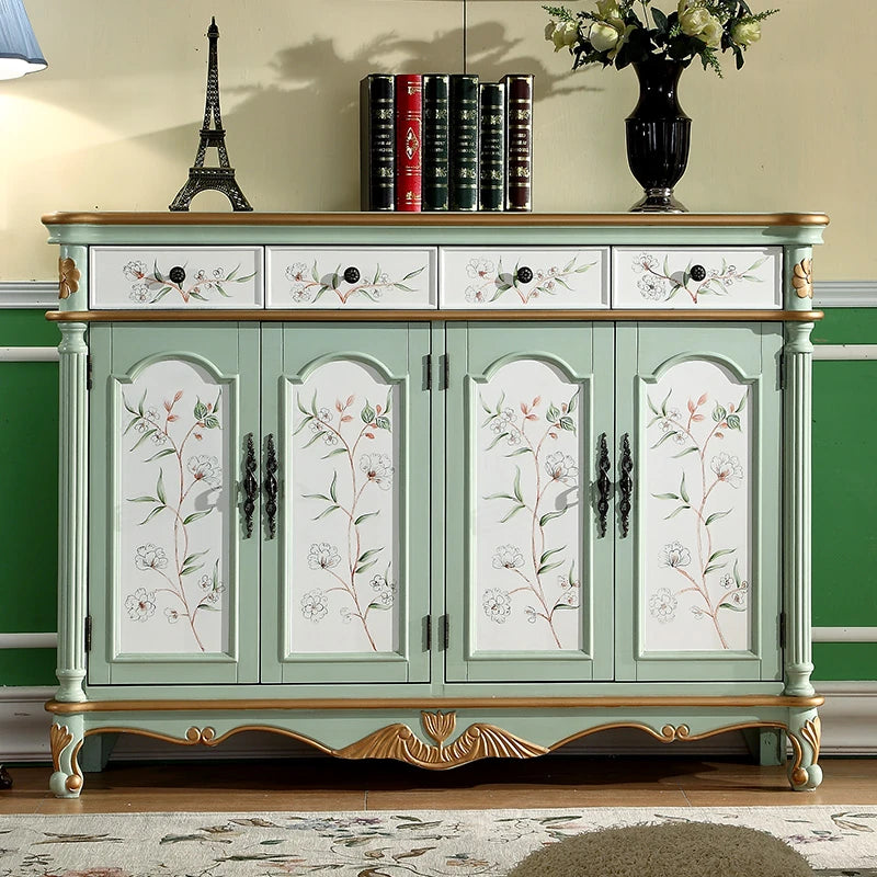 Elegant Floral Design Cabinet - Stylish Storage Solution in Graceful Blue and White Finish hfgxc-4873