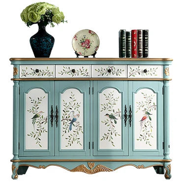 Elegant Floral Design Cabinet - Stylish Storage Solution in Graceful Blue and White Finish hfgxc-4873