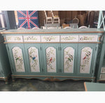 Elegant Floral Design Cabinet - Stylish Storage Solution in Graceful Blue and White Finish hfgxc-4873