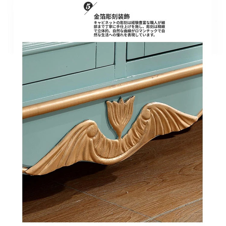 Elegant Floral Design Cabinet - Stylish Storage Solution in Graceful Blue and White Finish hfgxc-4873