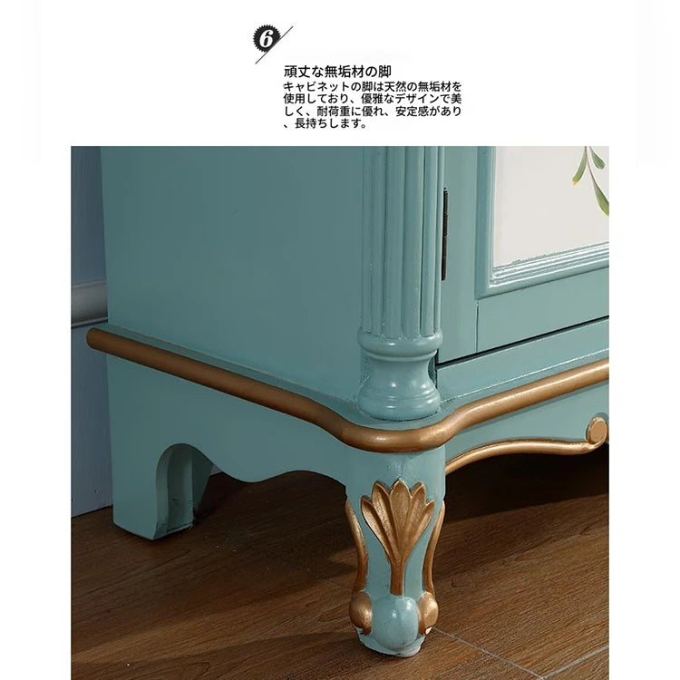 Elegant Floral Design Cabinet - Stylish Storage Solution in Graceful Blue and White Finish hfgxc-4873