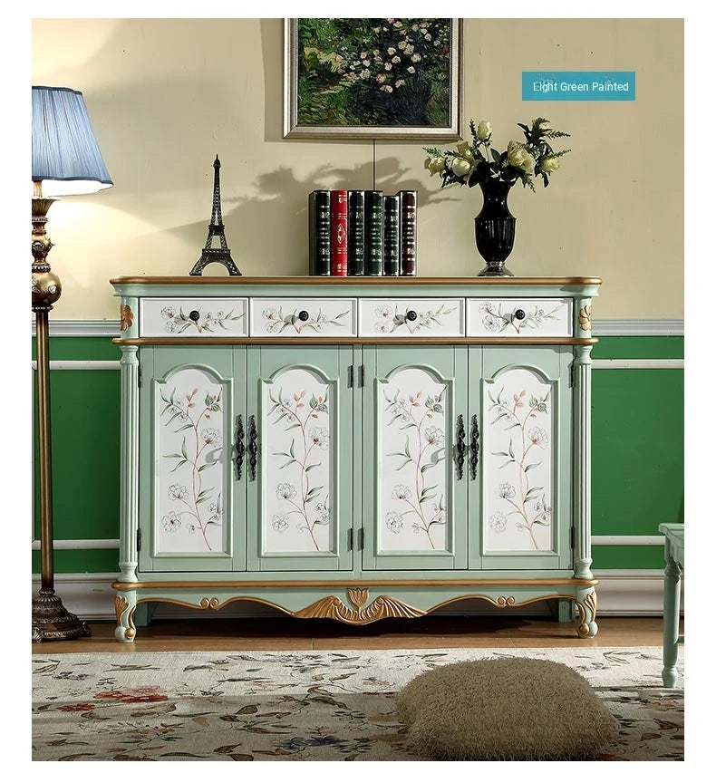 Elegant Floral Design Cabinet - Stylish Storage Solution in Graceful Blue and White Finish hfgxc-4873