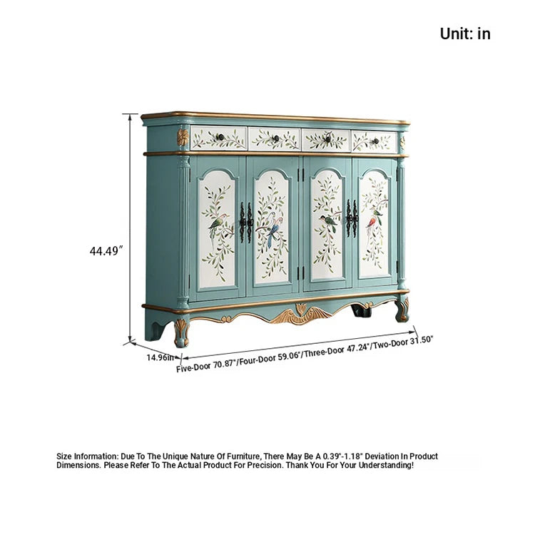 Elegant Floral Design Cabinet - Stylish Storage Solution in Graceful Blue and White Finish hfgxc-4873