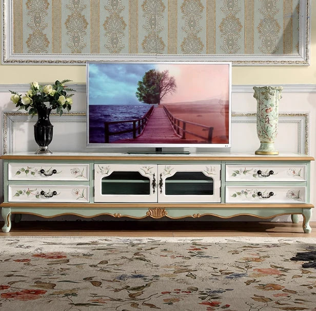 Elegant Birch Density Board TV Cabinet with Floral Design – Stylish Living Room Storage Solution hfgxc-4874